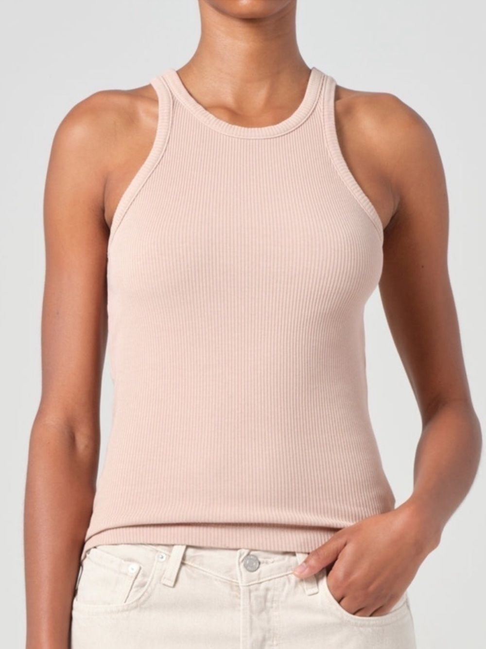 AG Adriano Goldschmied Peach Sleeveless Ribbed Racer Back Fitted Muscle Tank NWT